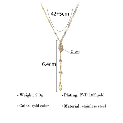 Ig Style French Style Commute Oval Stainless Steel Titanium Steel Plating Inlay Zircon 18k Gold Plated Pendant Necklace