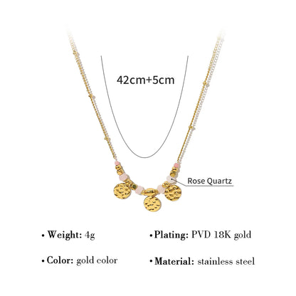 Ig Style French Style Commute Round Stainless Steel Titanium Steel Plating Inlay Natural Stone 18k Gold Plated Pendant Necklace