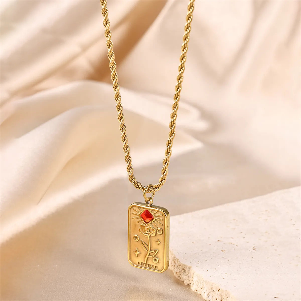 Ig Style French Style Flower Stainless Steel Plating 18k Gold Plated Pendant Necklace