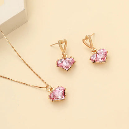 Ig Style French Style Korean Style Heart Shape Alloy Inlay Artificial Gemstones Women'S Earrings Necklace