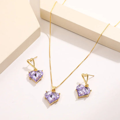 Ig Style French Style Korean Style Heart Shape Alloy Inlay Artificial Gemstones Women'S Earrings Necklace