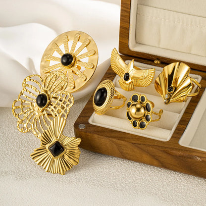 IG Style French Style Modern Style Geometric Flower Eagle Titanium Steel Open Rings In Bulk