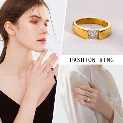 Ig Style French Style Simple Style Simple Stainless Steel Plating Inlay Zircon 18k Gold Plated Rings