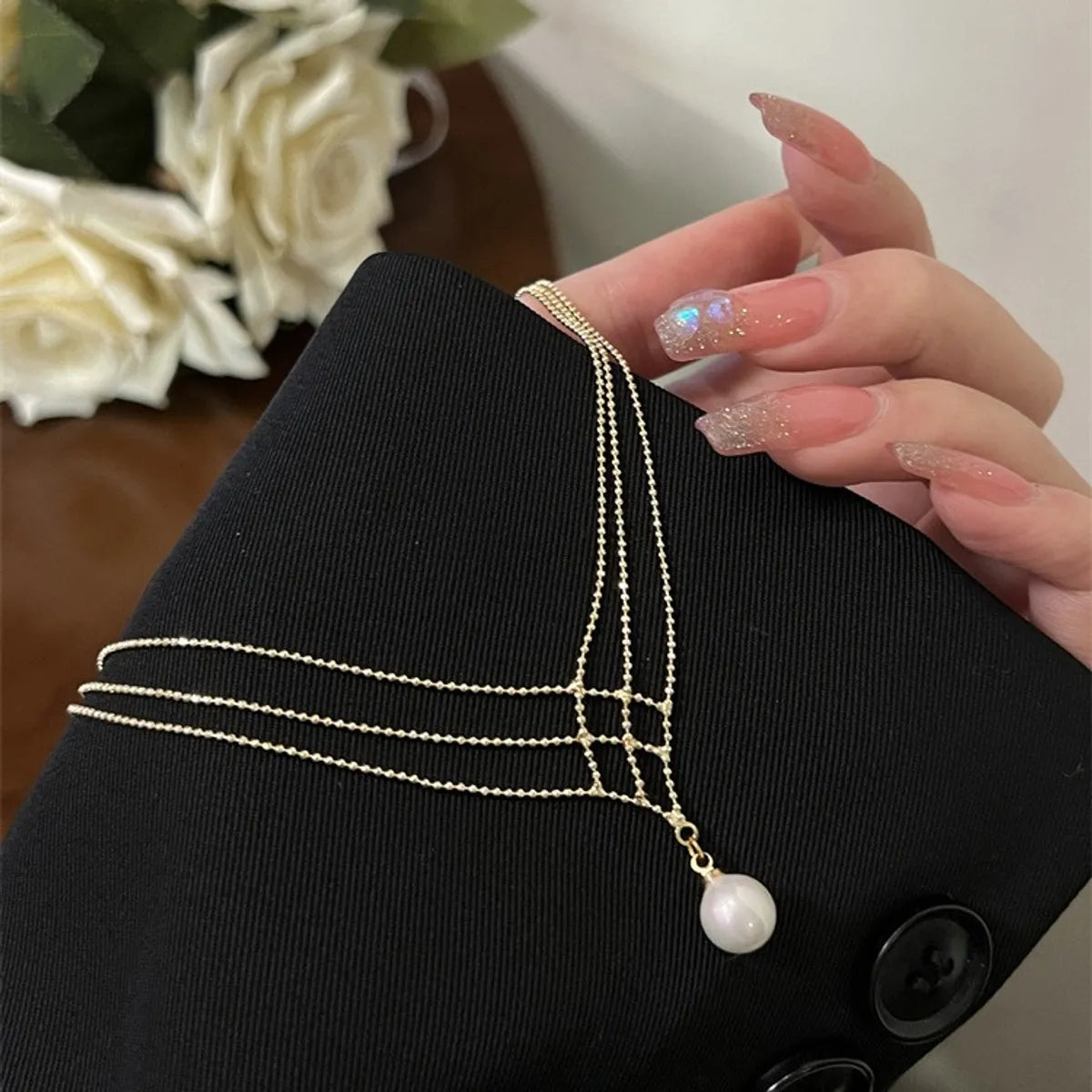 IG Style Geometric Alloy Copper Beaded Inlay Rhinestones Pearl Unisex Pendant Necklace Necklace