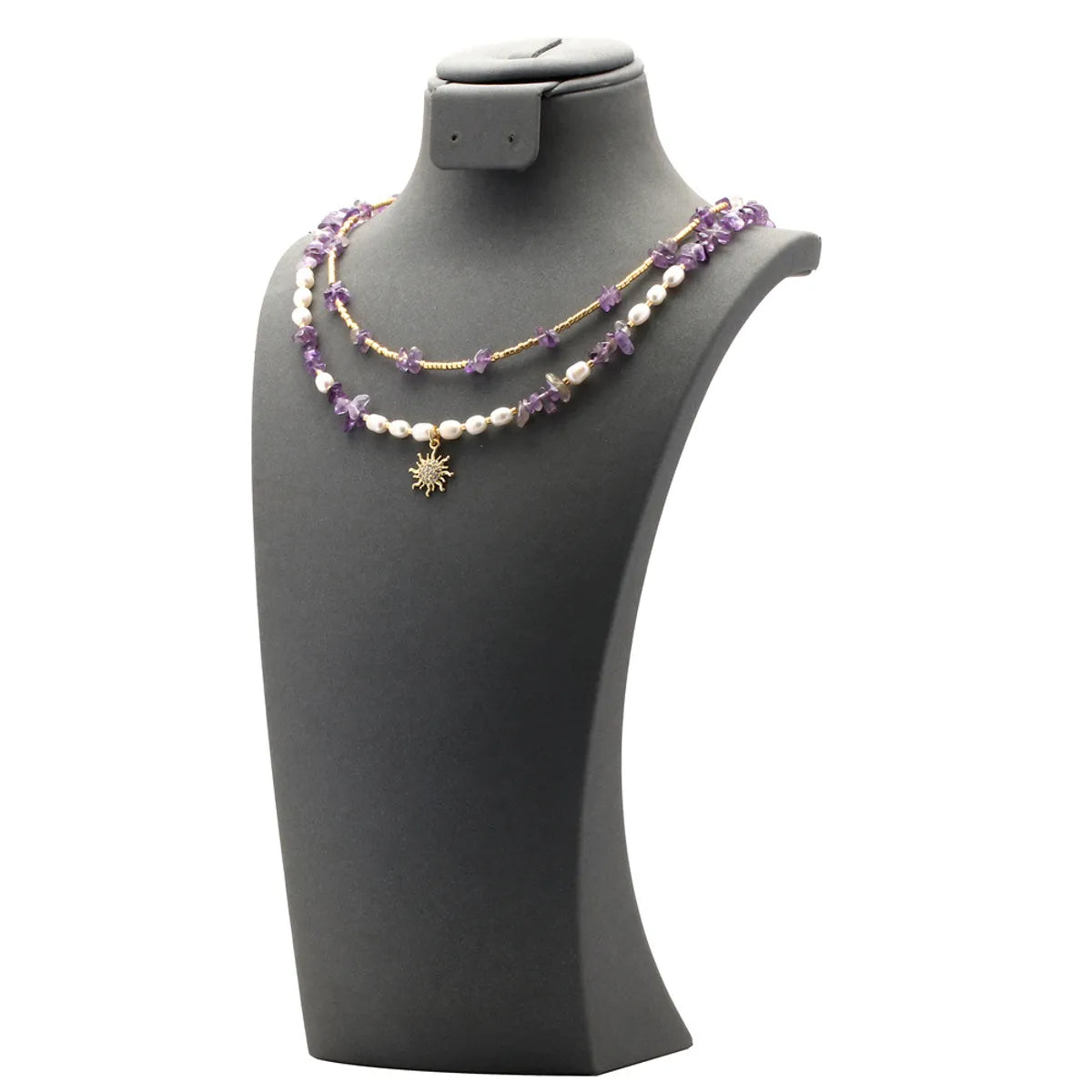 Ig Style Geometric Freshwater Pearl Glass Gravel Beaded Inlay Zircon Necklace