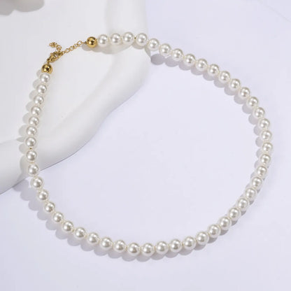 IG Style Geometric Imitation Pearl Titanium Steel Beaded Plating Women's Necklace