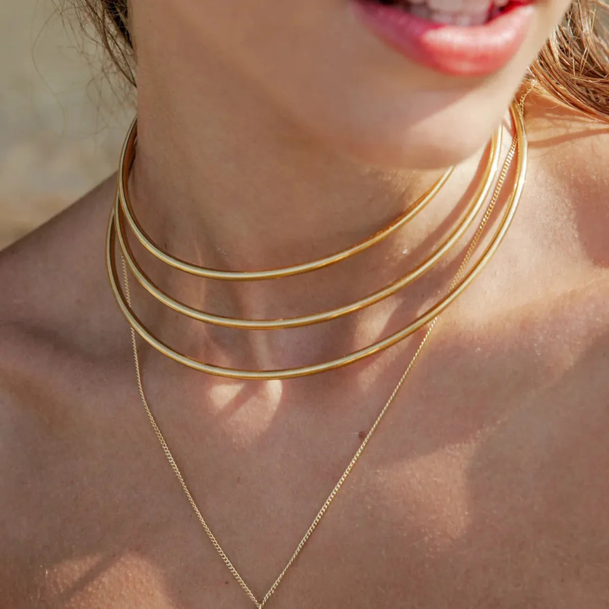 Ig Style Geometric Stainless Steel Layered 18k Gold Plated Choker