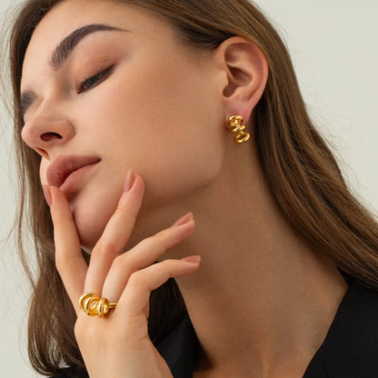 Ig Style Geometric Stainless Steel Plating 18k Gold Plated Rings Earrings