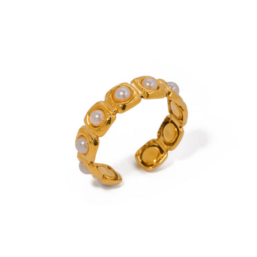 Ig Style Geometric Stainless Steel Plating Inlay Artificial Pearls 18k Gold Plated Open Rings