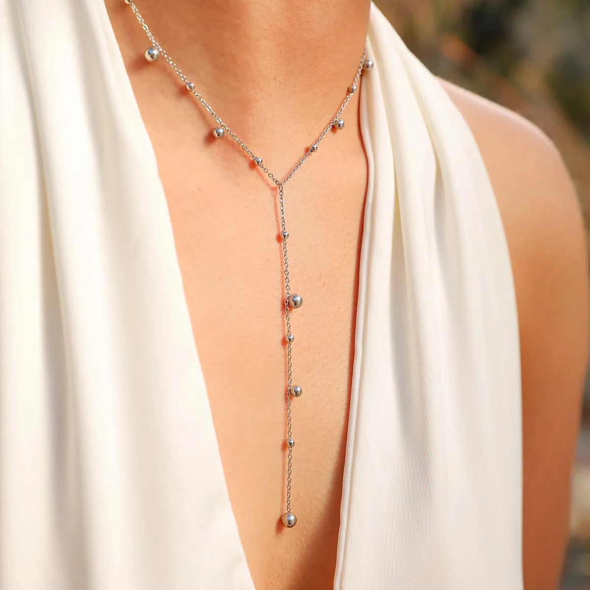 Ig Style Geometric Stainless Steel Tassel Pendant Necklace