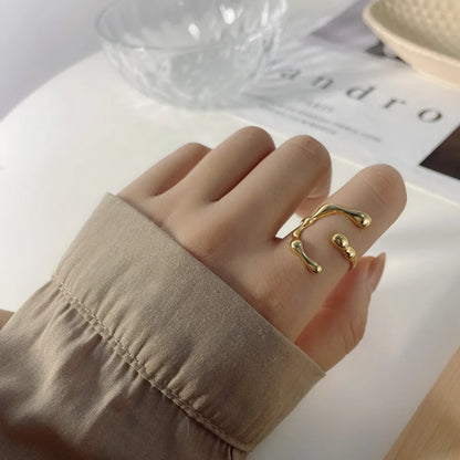 Ig Style Geometric Sterling Silver Irregular Plating 18k Gold Plated Open Rings