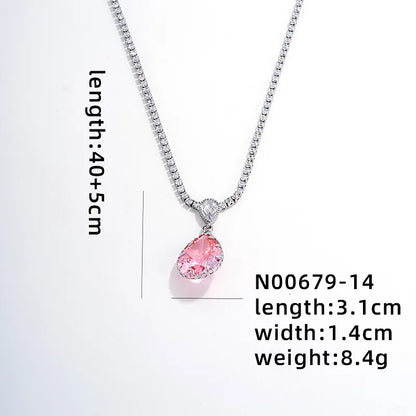 Wholesale IG Style Glam Simple Style Water Droplets Copper Plating Inlay Rhodium Plated Zircon Pendant Necklace