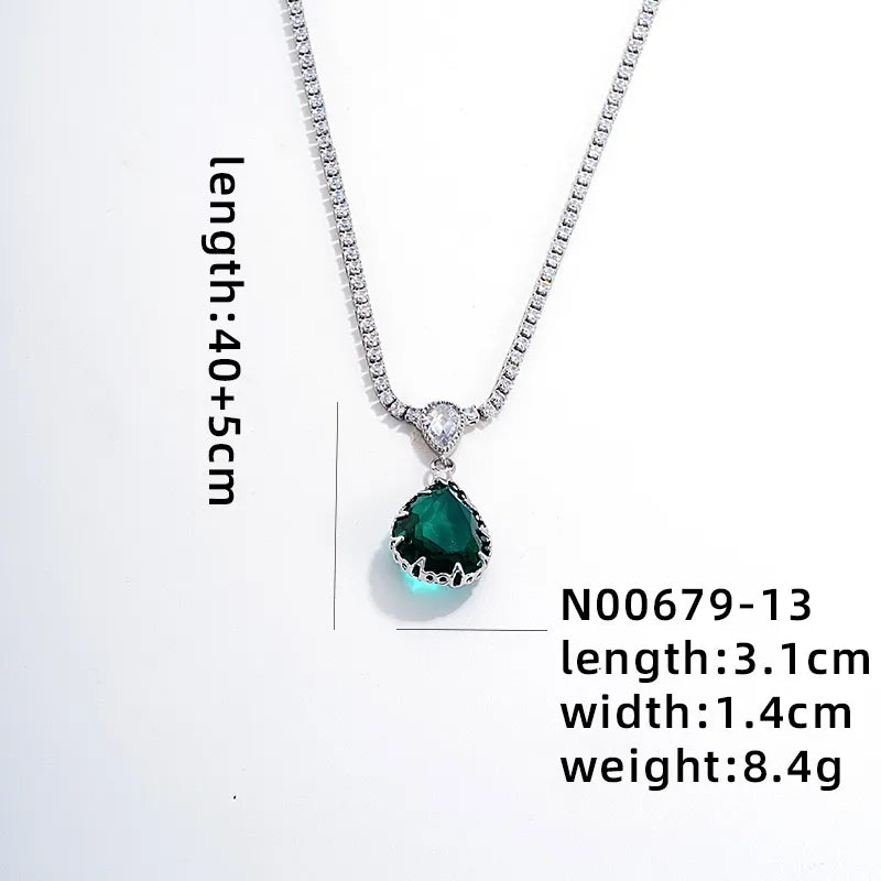 Wholesale IG Style Glam Simple Style Water Droplets Copper Plating Inlay Rhodium Plated Zircon Pendant Necklace