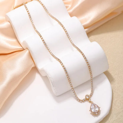 Wholesale IG Style Glam Simple Style Water Droplets Copper Plating Inlay Rhodium Plated Zircon Pendant Necklace