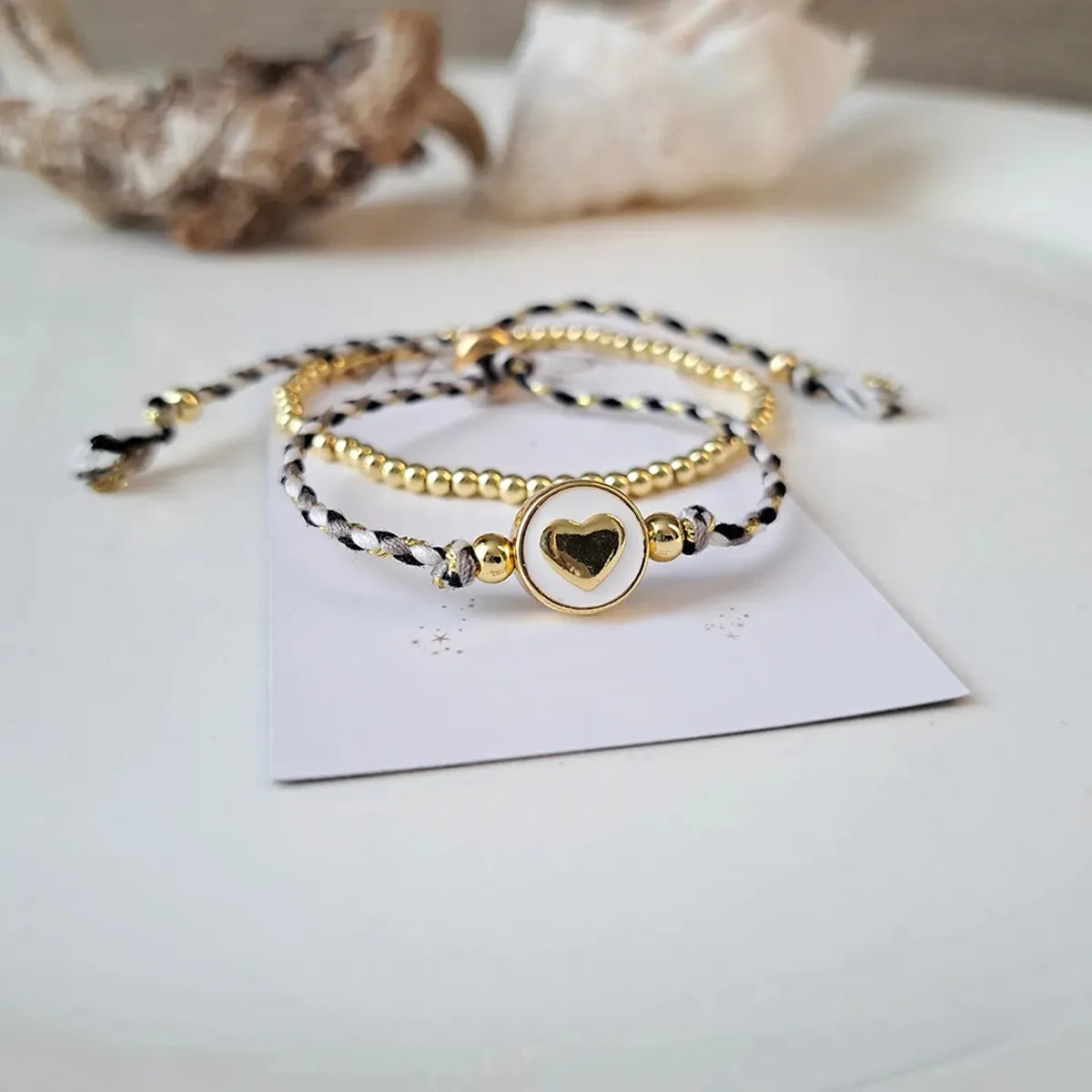 IG Style Handmade Bohemian Cross Heart Shape Beaded Rope Copper Beaded Knitting 18K Gold Plated Unisex Bracelets