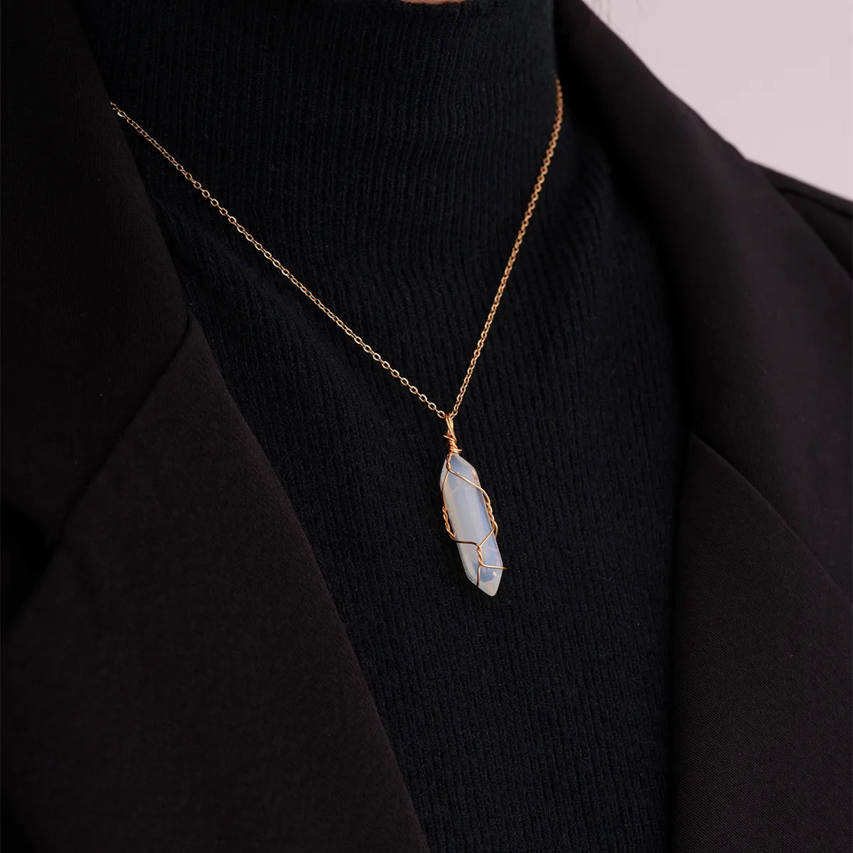 Ig Style Handmade Simple Style Geometric Stainless Steel Natural Stone Pendant Necklace