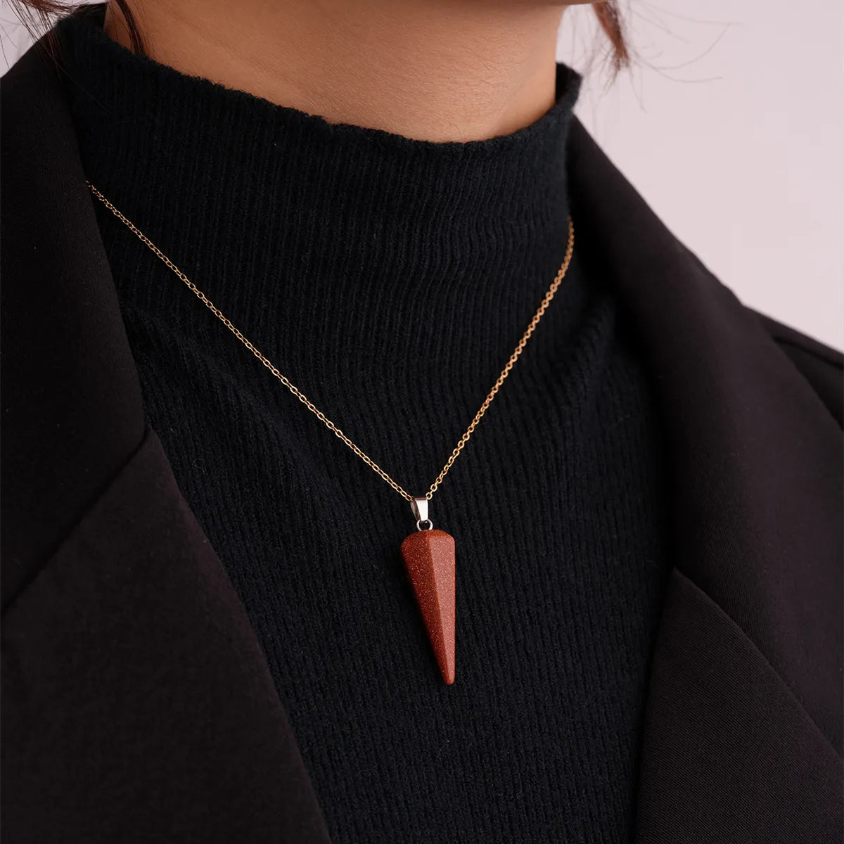 Ig Style Handmade Simple Style Geometric Stainless Steel Natural Stone Pendant Necklace