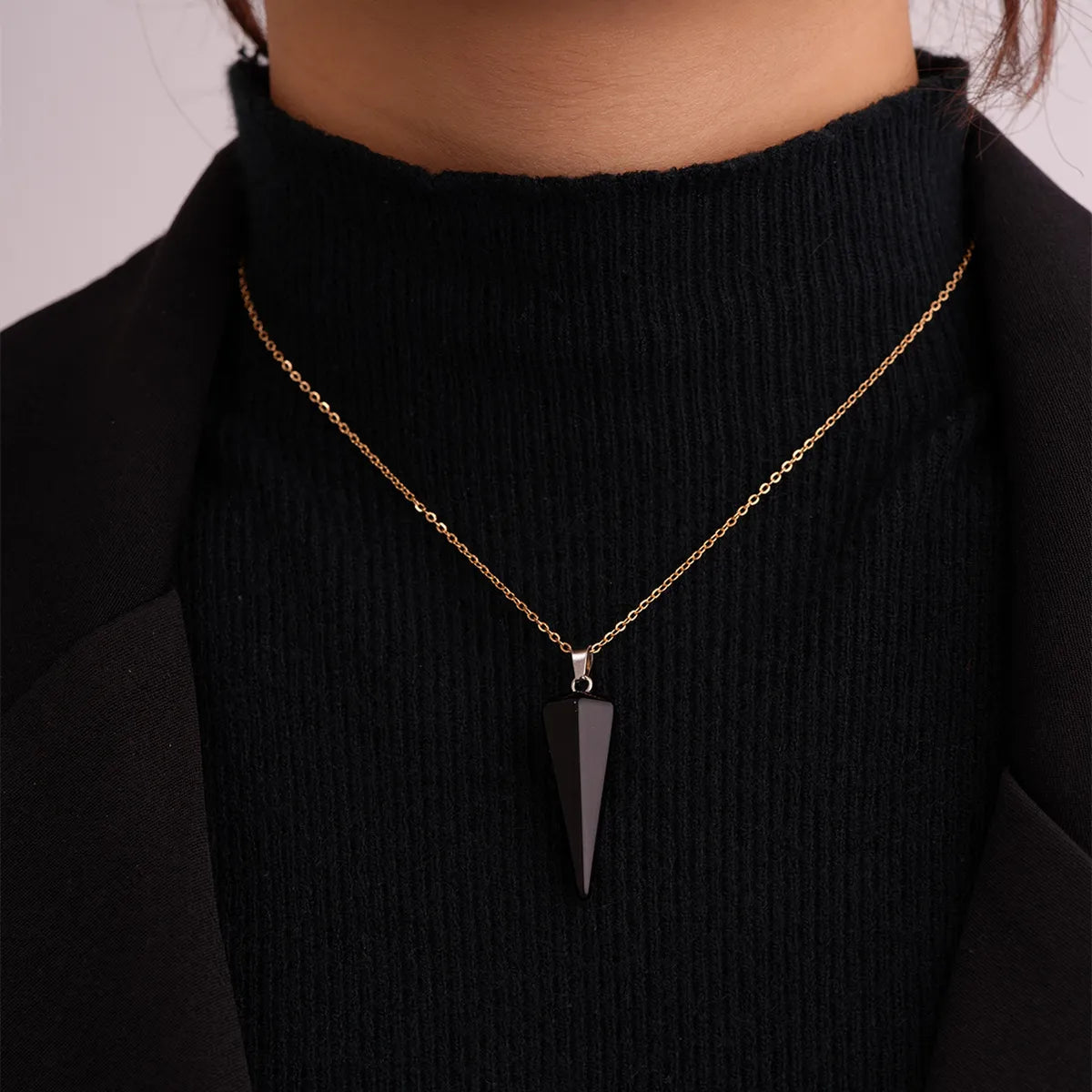 Ig Style Handmade Simple Style Geometric Stainless Steel Natural Stone Pendant Necklace