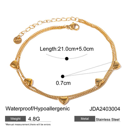 IG Style Hawaiian Heart Shape Solid Color 304 Stainless Steel Plating 16K Gold Plated Women'S Anklet