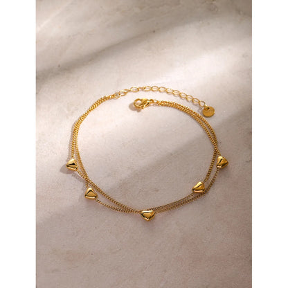 IG Style Hawaiian Heart Shape Solid Color 304 Stainless Steel Plating 16K Gold Plated Women'S Anklet