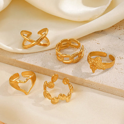 Ig Style Heart Shape Butterfly Stainless Steel Plating 18k Gold Plated Open Rings