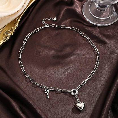 Ig Style Heart Shape Copper Plating Silver Plated Pendant Necklace