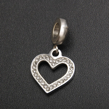 1 Piece 304 Stainless Steel Zircon Heart Shape Crown Airplane Polished Pendant Beads Chain