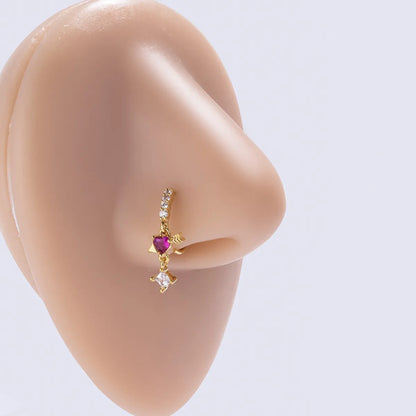 Ig Style Heart Shape Eye Butterfly Copper Plating Inlay Zircon Nose Ring