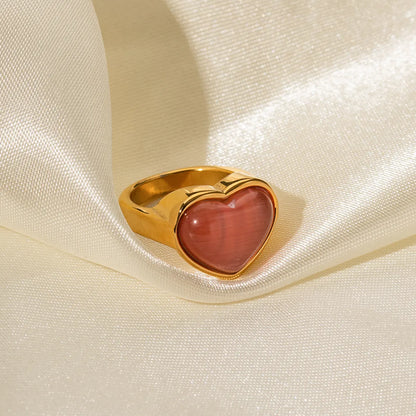 Ig Style Heart Shape Stainless Steel 18k Gold Plated Opal Rings In Bulk