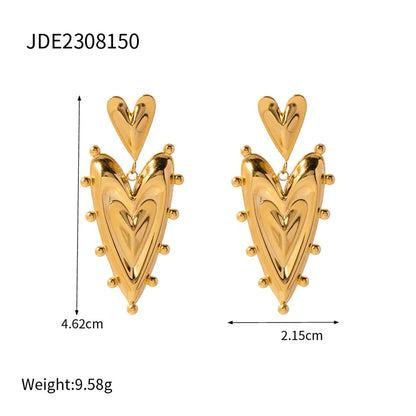 Wholesale Jewelry IG Style Heart Shape 304 Stainless Steel Beaded Plating Earrings Necklace