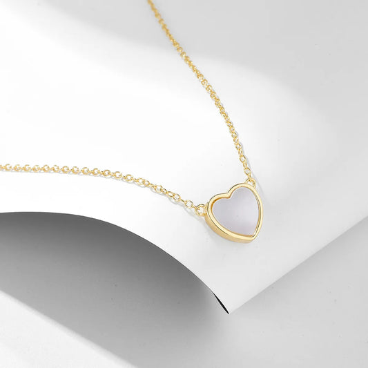 Ig Style Heart Shape Sterling Silver Plating Inlay Shell 14k Gold Plated Rhodium Plated Pendant Necklace