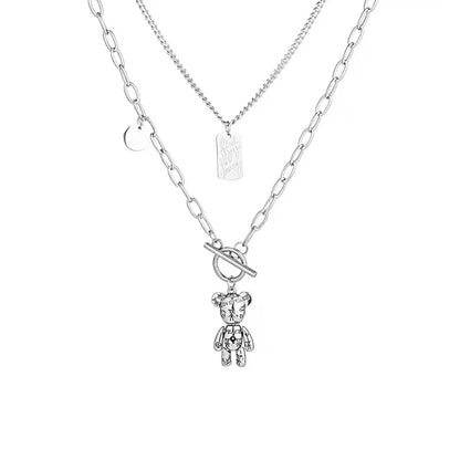 Ig Style Hip-Hop Bear Alloy Titanium Steel Unisex Layered Necklaces Sweater Chain