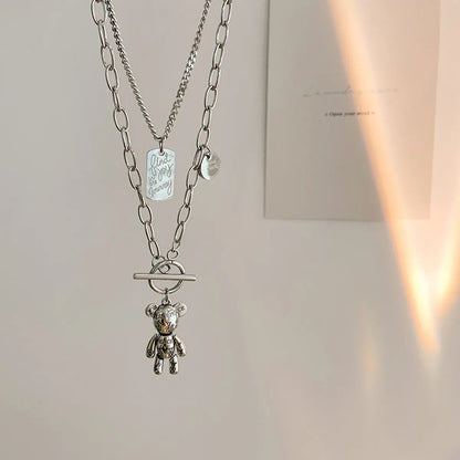 Ig Style Hip-Hop Bear Alloy Titanium Steel Unisex Layered Necklaces Sweater Chain