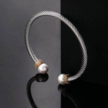 Ig Style Hip-hop C Shape Stainless Steel Titanium Steel Plating Inlay Pearl Zircon Bangle