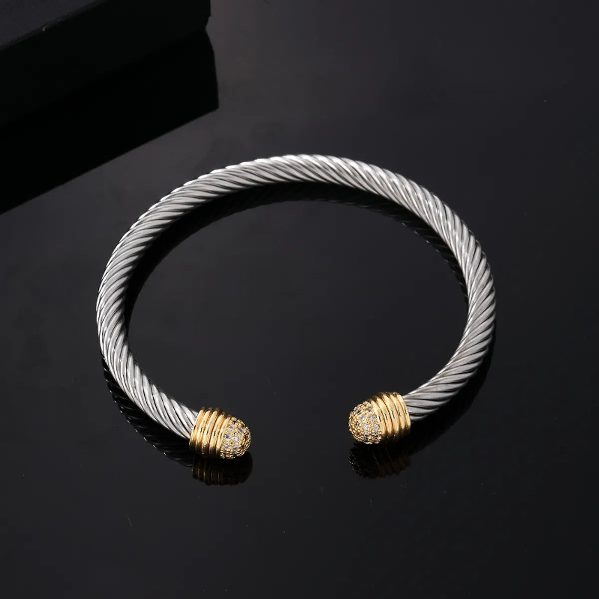 Ig Style Hip-hop C Shape Stainless Steel Titanium Steel Plating Inlay Pearl Zircon Bangle