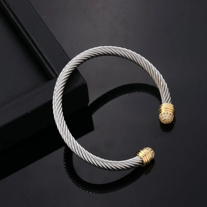 Ig Style Hip-hop C Shape Stainless Steel Titanium Steel Plating Inlay Pearl Zircon Bangle