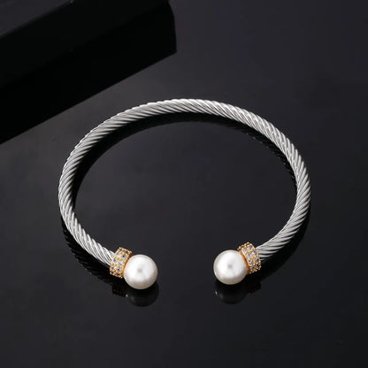 Ig Style Hip-hop C Shape Stainless Steel Titanium Steel Plating Inlay Pearl Zircon Bangle