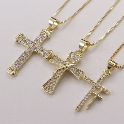 Ig Style Hip-hop Cool Style Cross Copper Gold Plated Zircon Pendant Necklace In Bulk