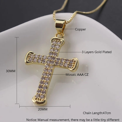 Ig Style Hip-hop Cool Style Cross Copper Gold Plated Zircon Pendant Necklace In Bulk