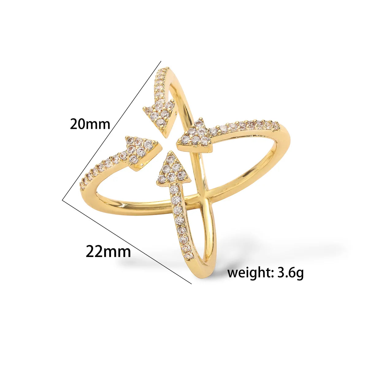 Ig Style Hip-hop Cool Style Geometric Copper Criss Cross Plating Inlay Zircon 18k Gold Plated Open Rings