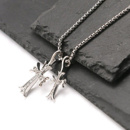 IG Style Hip-Hop Cross 667 Stainless Steel Alloy Inlay Rhinestones Unisex Pendant Necklace