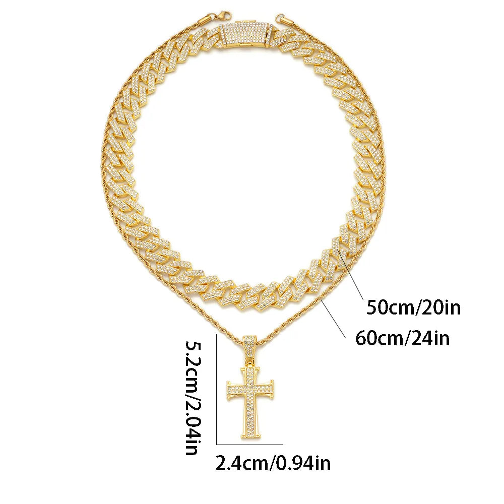 IG Style Hip-Hop Cross Rhinestones Zinc Alloy Wholesale Charms Pendant Necklace