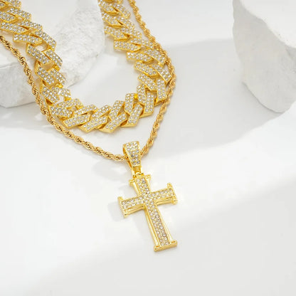 IG Style Hip-Hop Cross Rhinestones Zinc Alloy Wholesale Charms Pendant Necklace