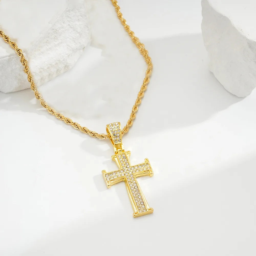 IG Style Hip-Hop Cross Rhinestones Zinc Alloy Wholesale Charms Pendant Necklace