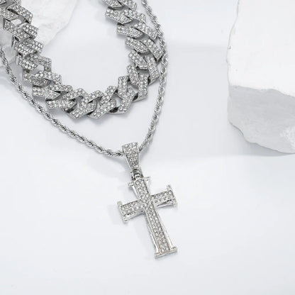 IG Style Hip-Hop Cross Rhinestones Zinc Alloy Wholesale Charms Pendant Necklace