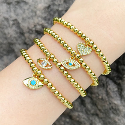 Ig Style Hip-Hop Fashion Devil'S Eye Copper Beaded Plating Inlay Zircon Bracelets