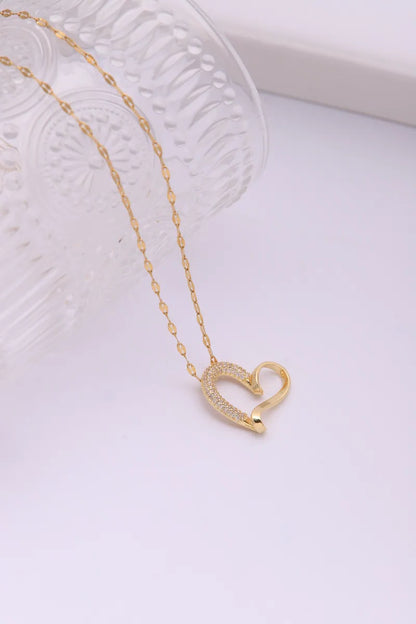 Wholesale Jewelry IG Style Hip-Hop Shiny Heart Shape 304 Stainless Steel Copper Zircon Plating Inlay Pendant Necklace