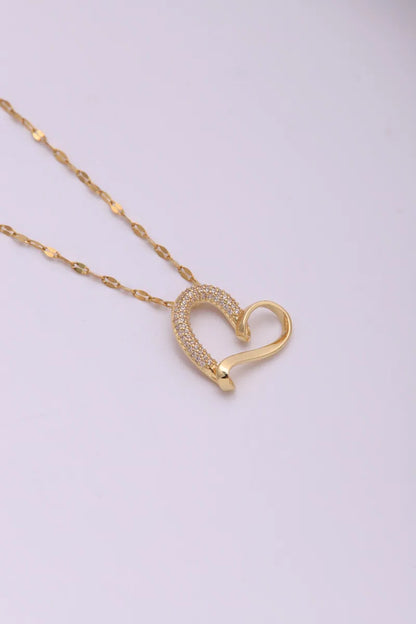 Wholesale Jewelry IG Style Hip-Hop Shiny Heart Shape 304 Stainless Steel Copper Zircon Plating Inlay Pendant Necklace