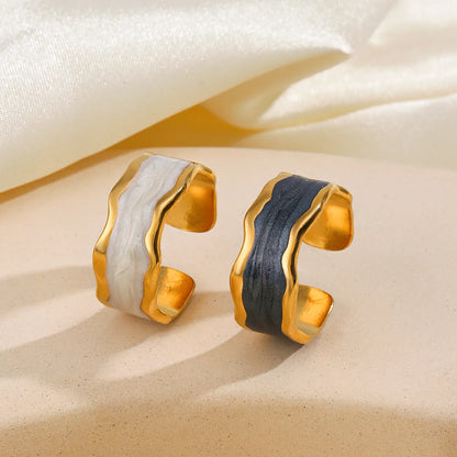 Ig Style Irregular Stainless Steel Enamel Plating 18k Gold Plated Open Rings