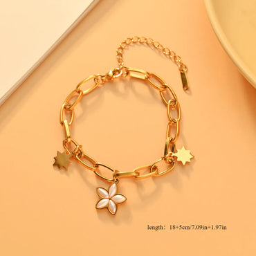 IG Style Korean Style Devil'S Eye Solid Color Flower 304 Stainless Steel 18K Gold Plated Artificial Pearls Bracelets In Bulk